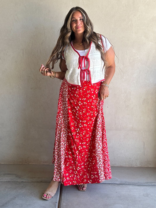 Randi Floral Skirt in Red