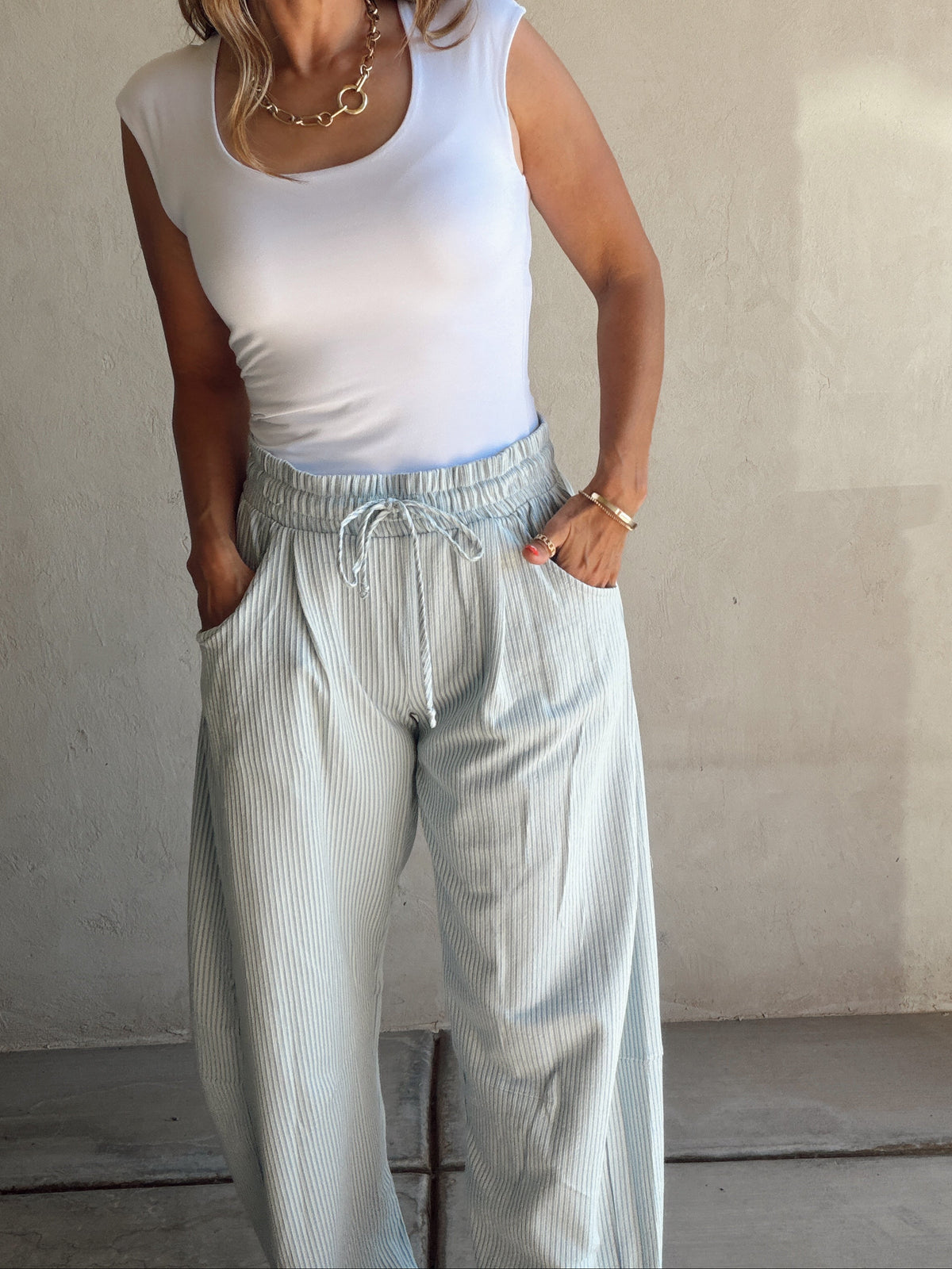 Stella Striped Barrel Pants in Blue