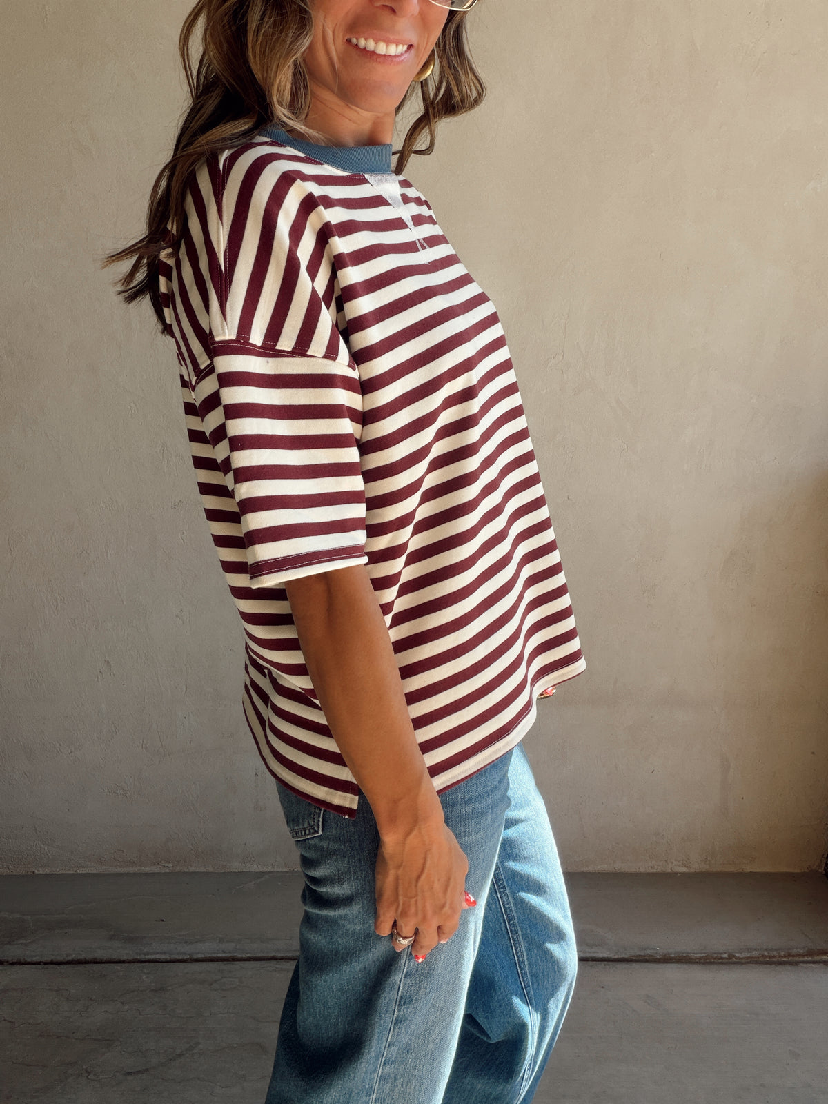 Sienna Striped Tee Burgundy & Cream