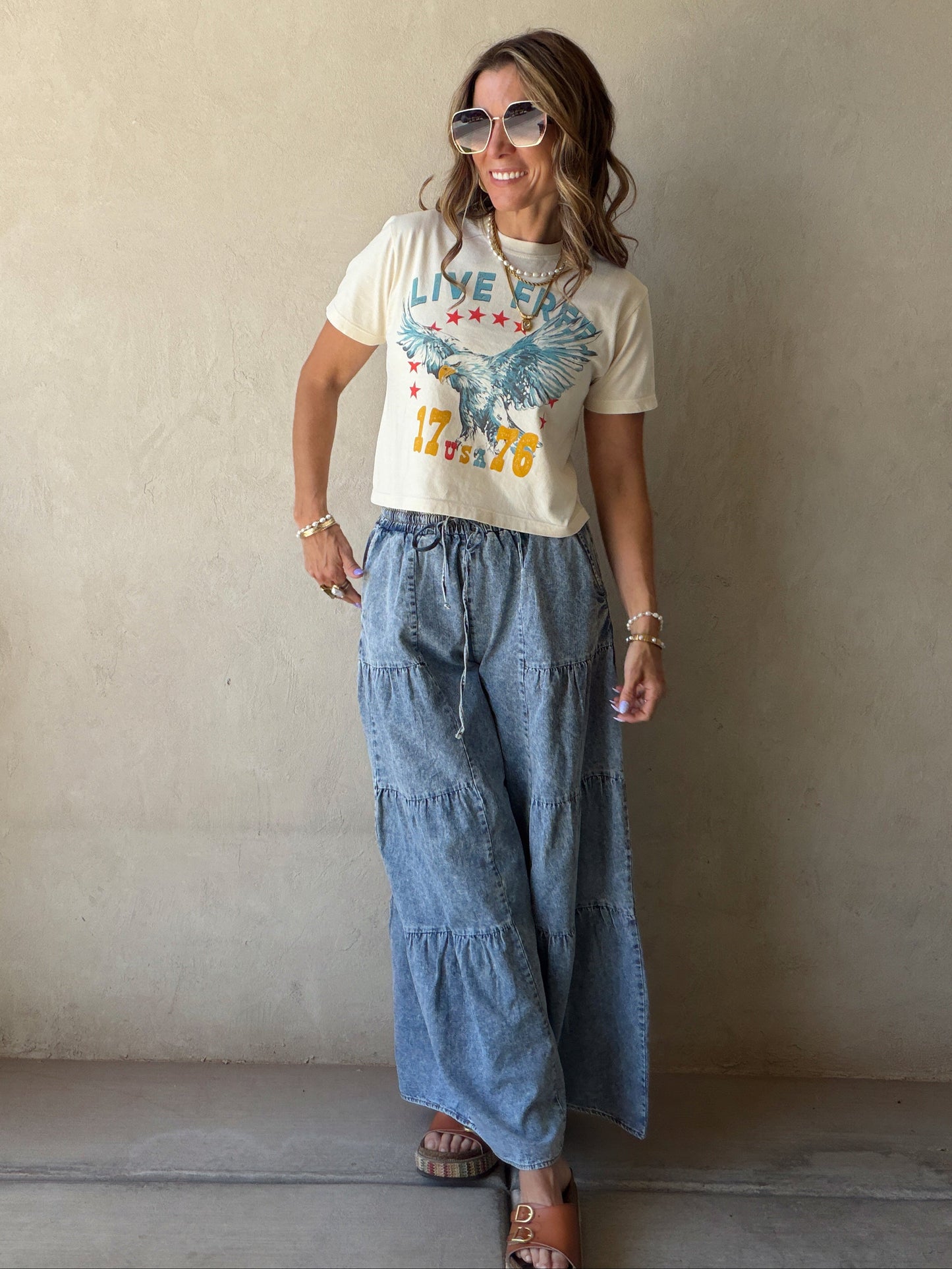 Tyra Tiered Pants in Medium Wash