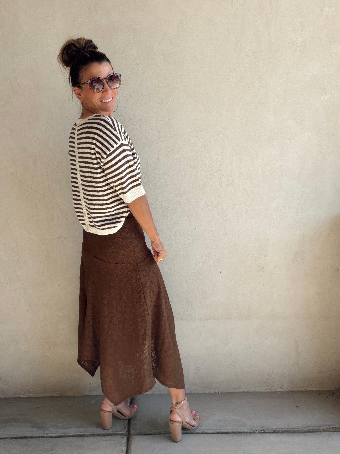 Emerald Striped Top in Chocolate & Cream