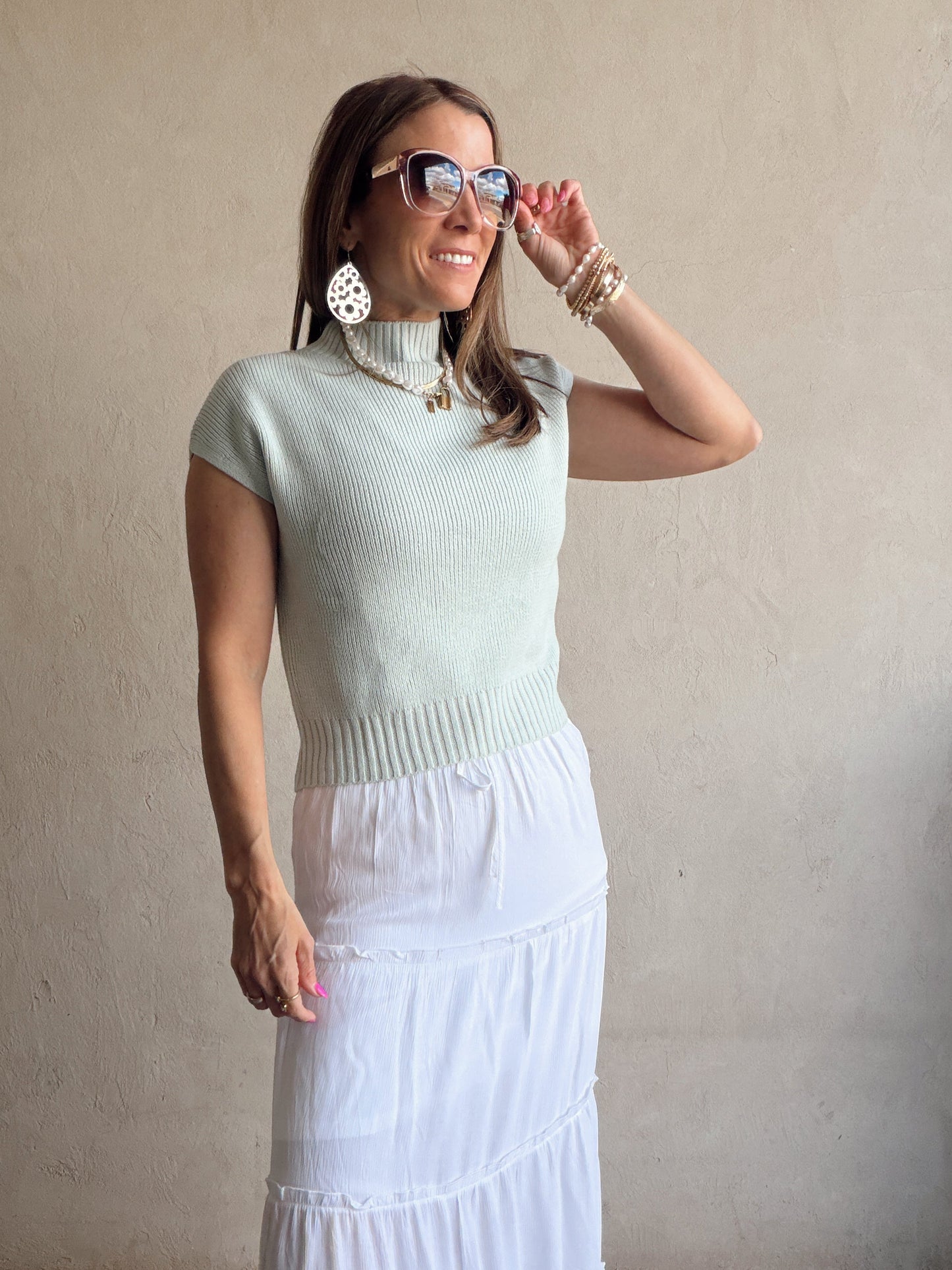 Angie Mock Neck Top in Mint