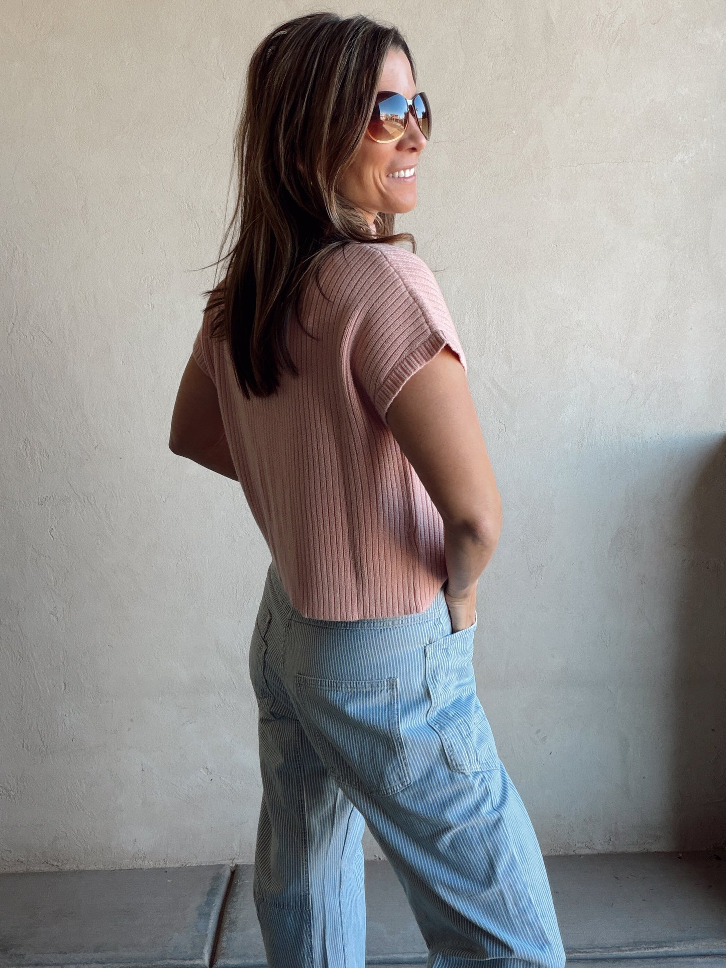 Rachelle Ribbed Top in Pink