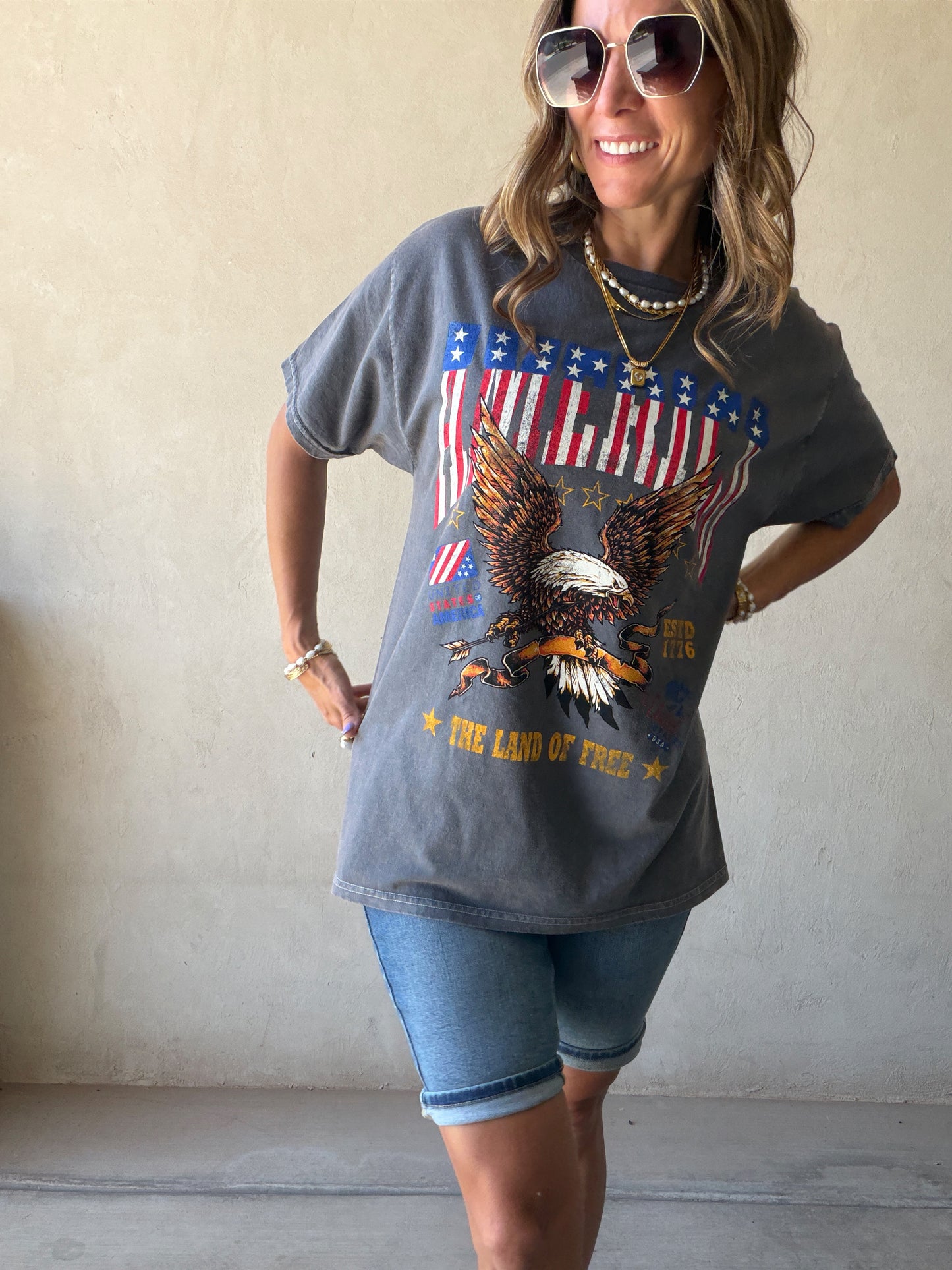 America Land of the Free Tee in Mineral Wash Gray