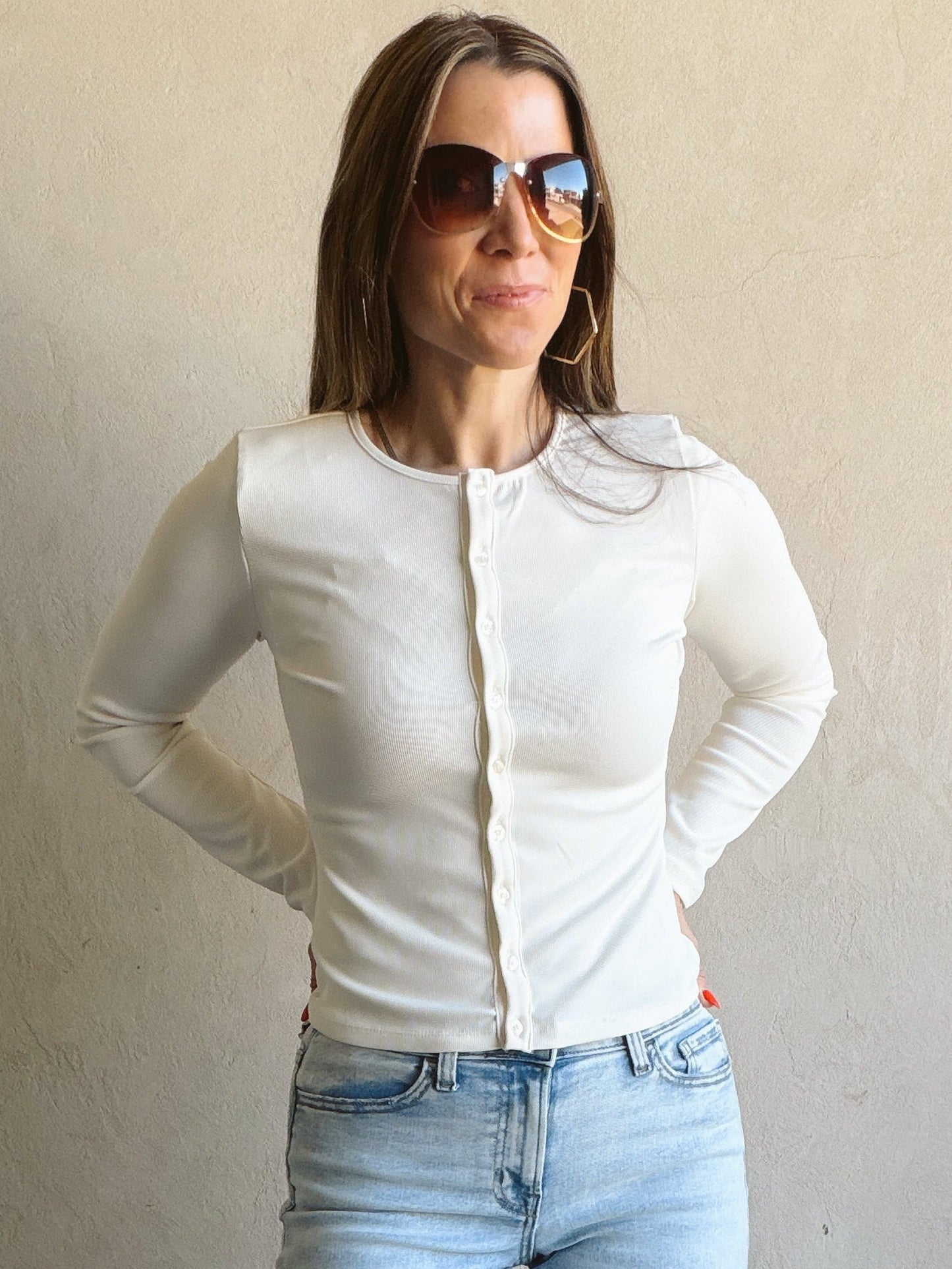 Brin Button Down Top in Cream