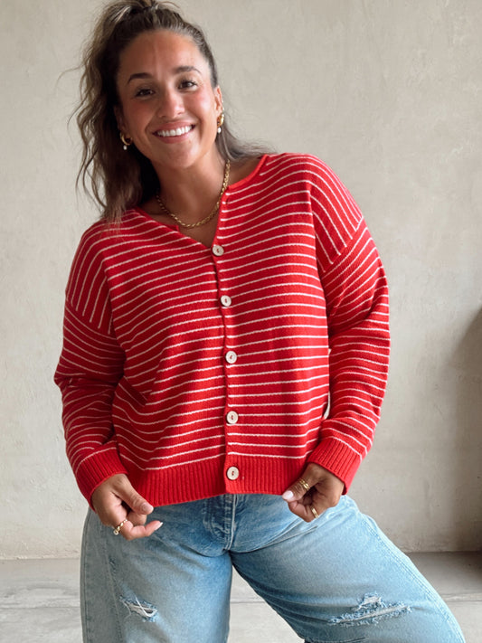 Mandy Striped Cardigan in Red