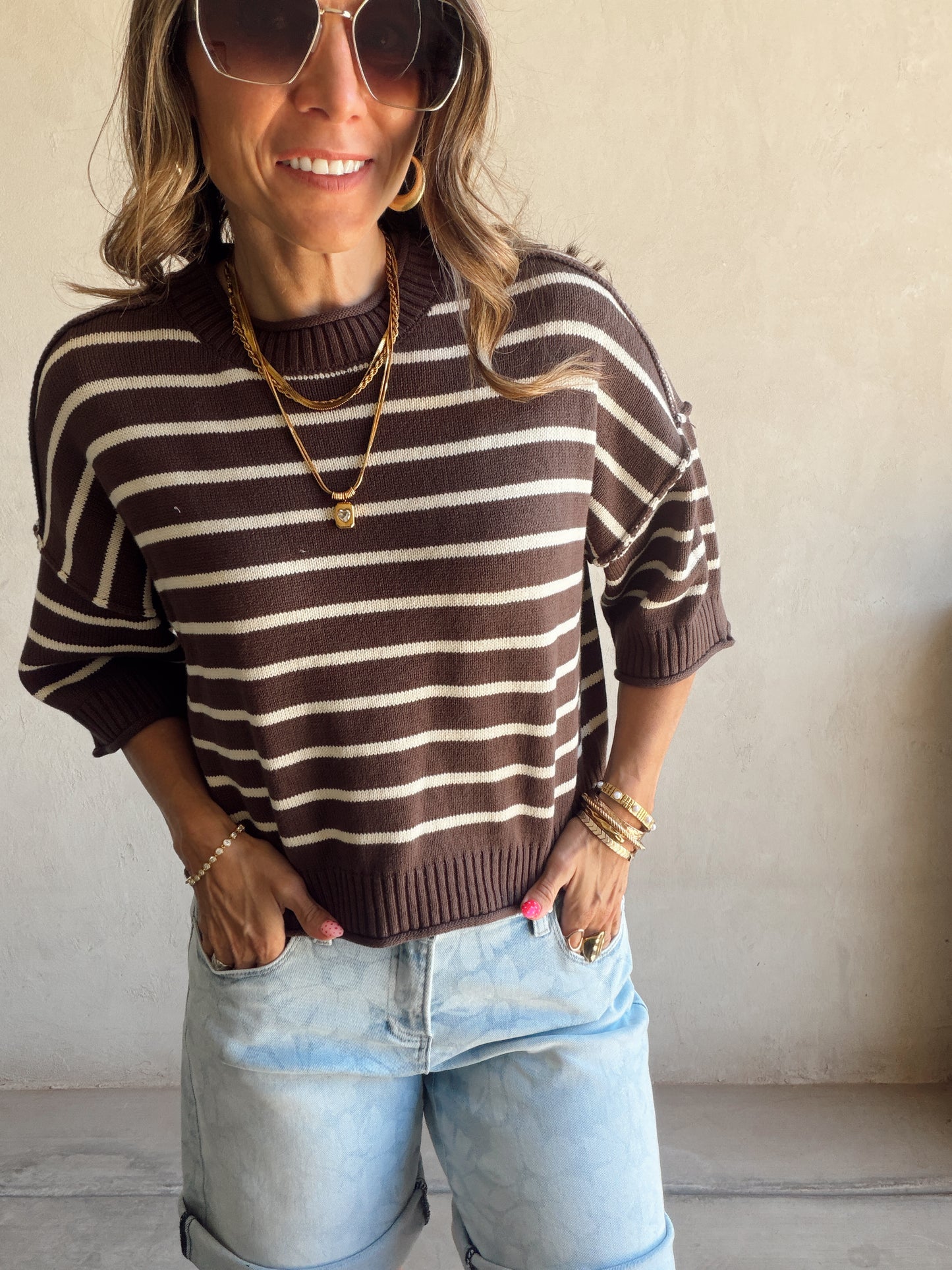 Willow Striped Top in Dark Brown