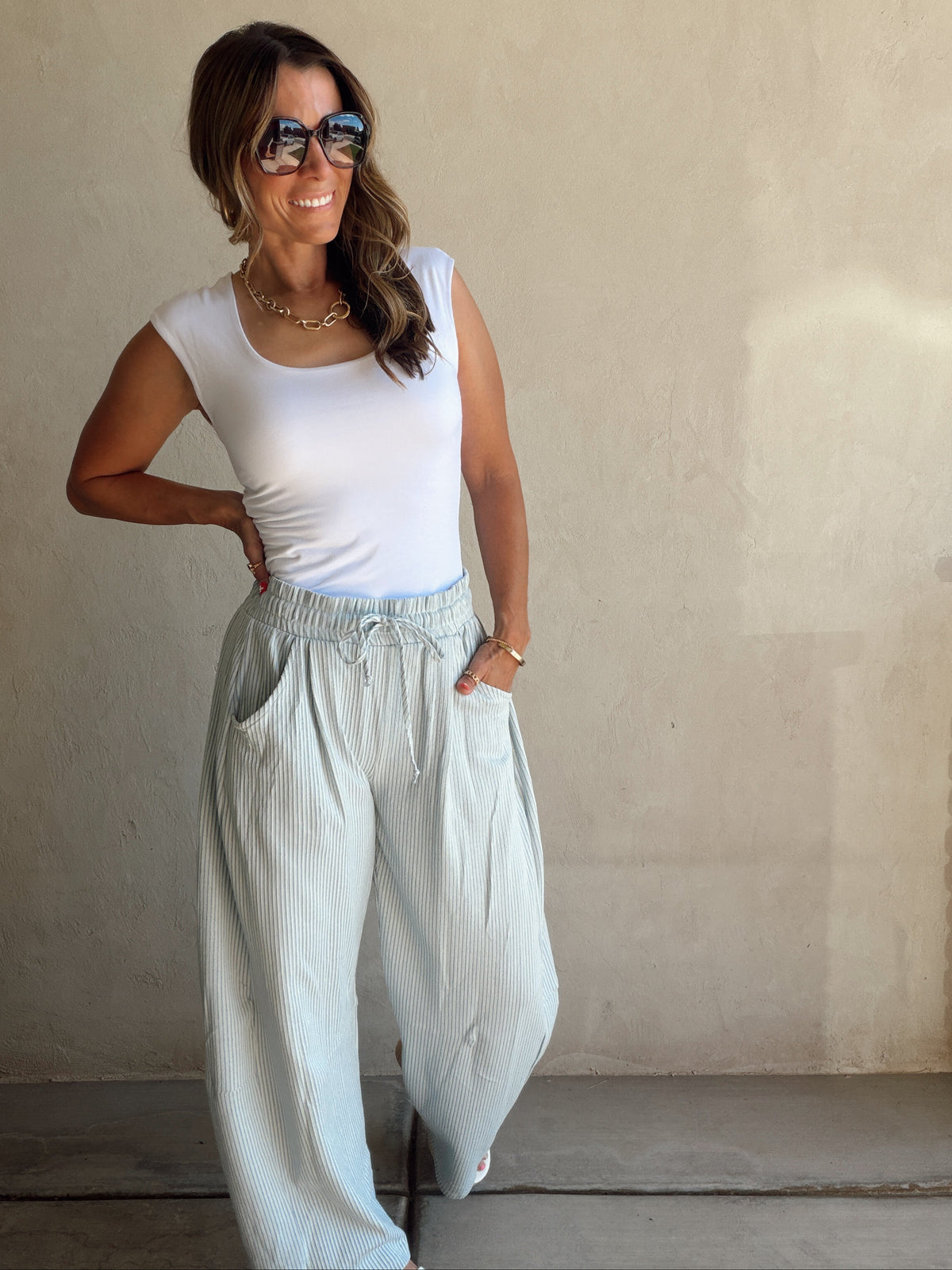 Stella Striped Barrel Pants in Blue