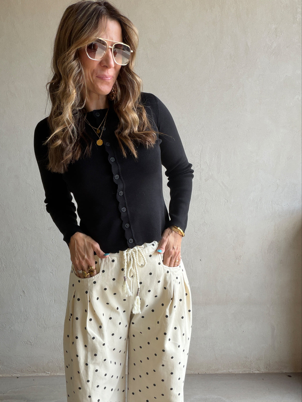 Penny Polka Dot Pants in Cream & Black