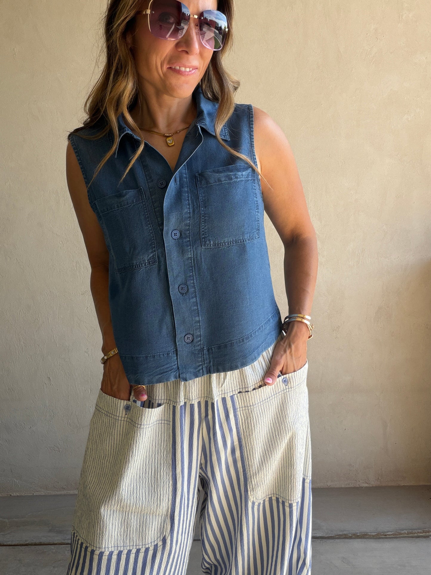Courtney Collared Top in Dark Denim