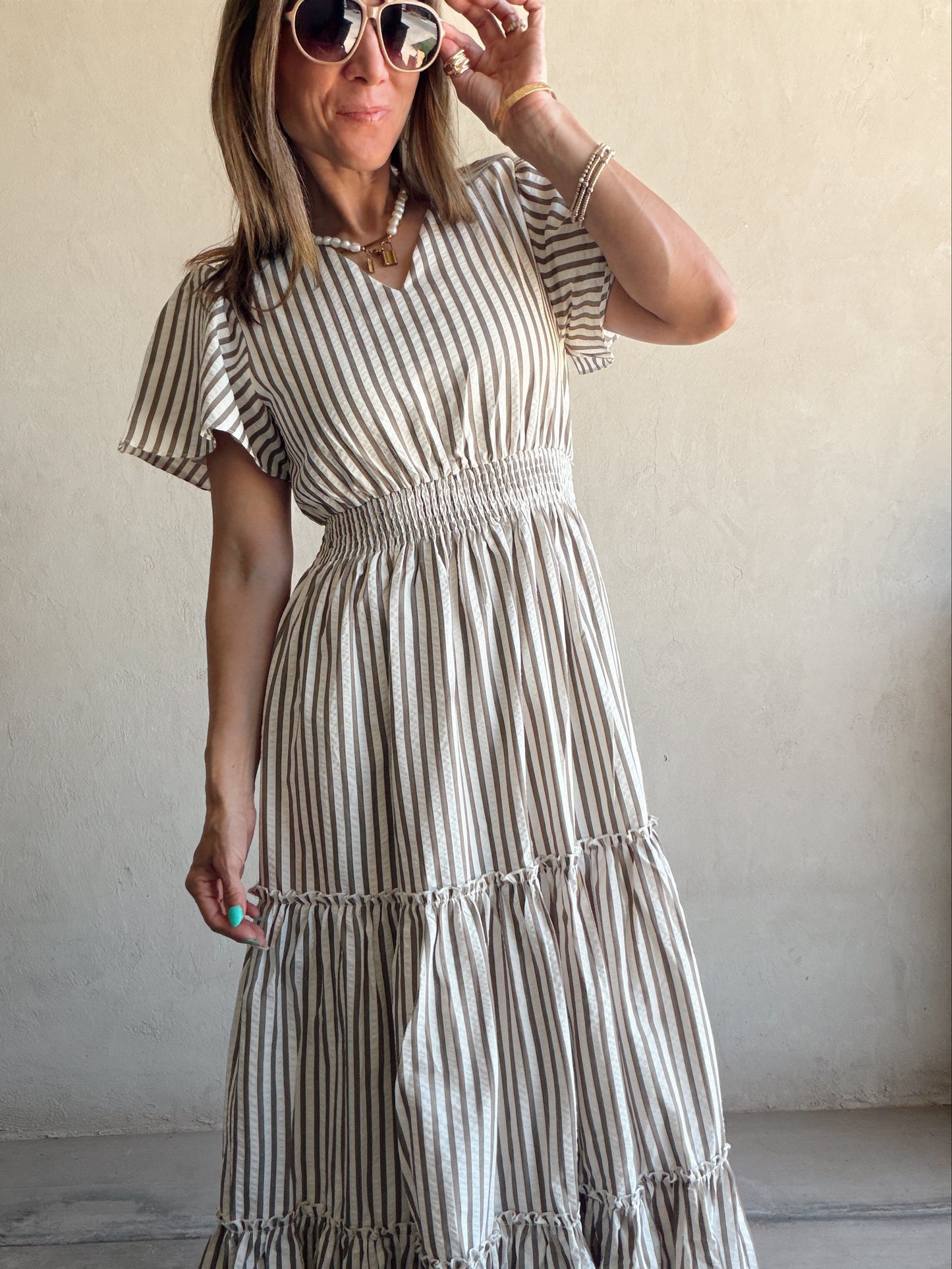 Eden Dress in Cream & Mocha