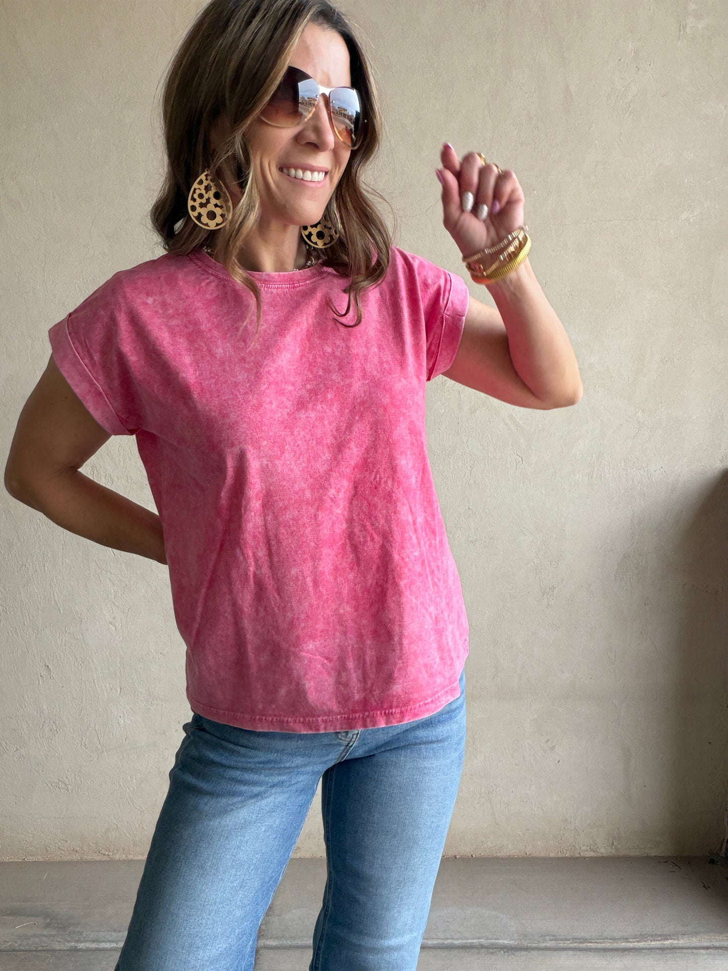 Amber Mineral Washed Top in Raspberry