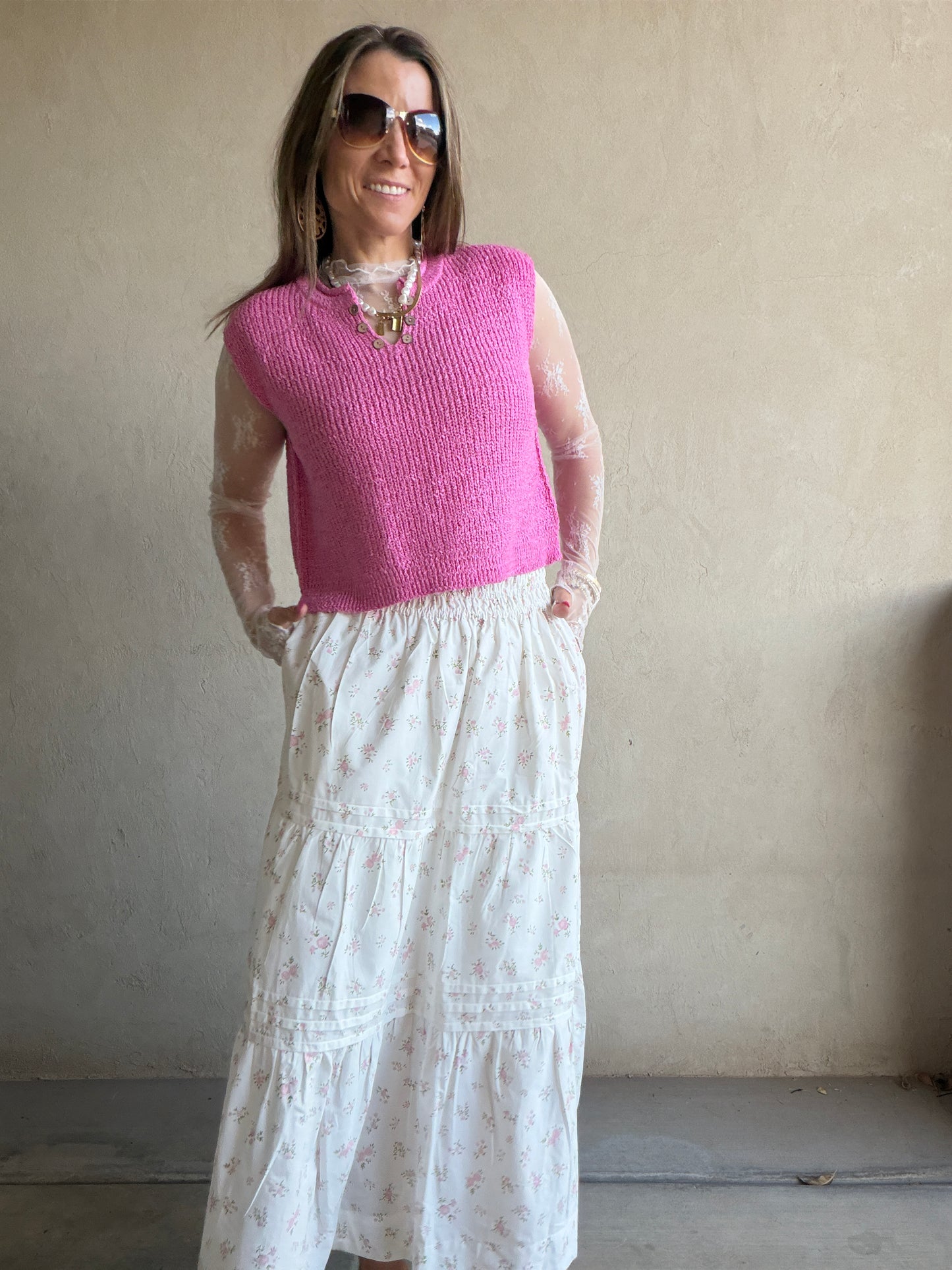 Kynlee Skirt in White & Pink & Green Floral