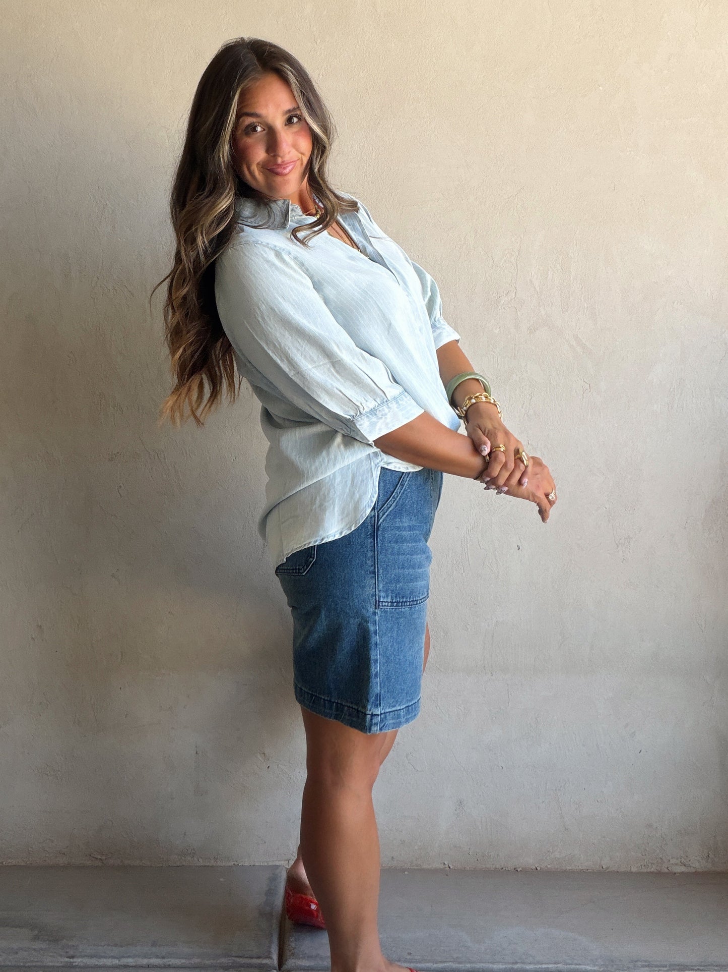 Hadley Tencel Top in Light Indigo