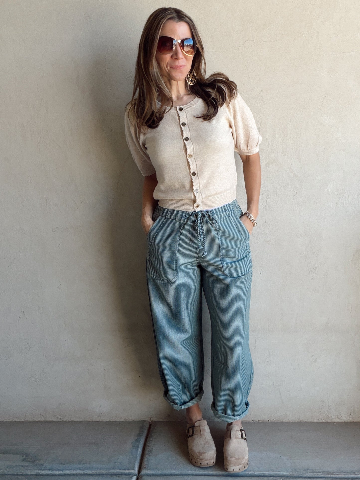 Nellie Drawstring Barrels in Blue Stripe