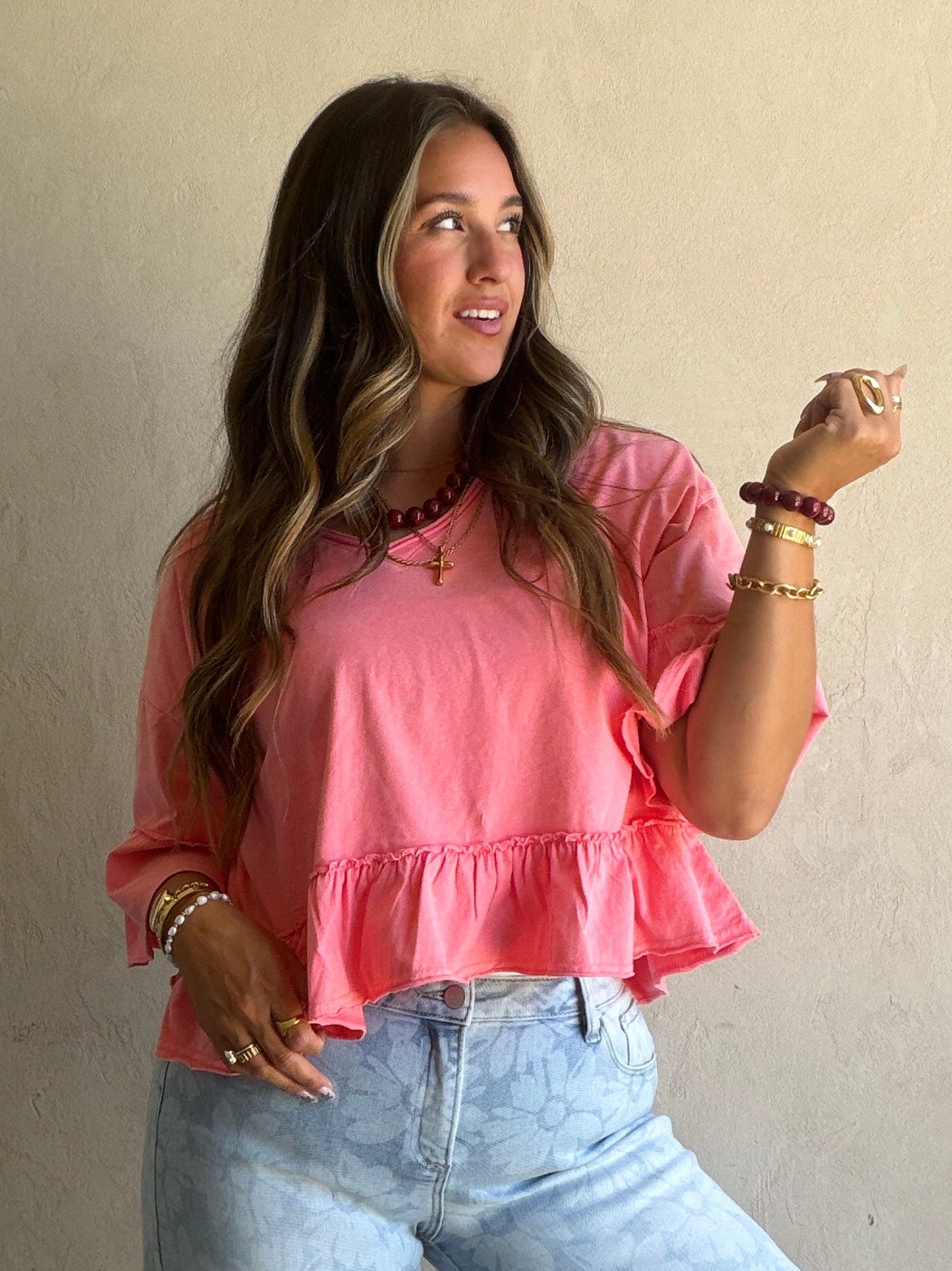 Natalia Flowy Top in Coral