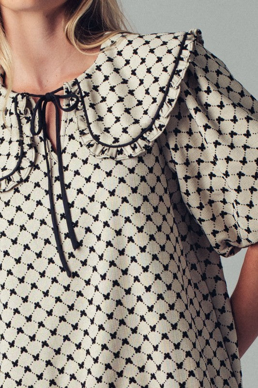 Boho Peter Pan Collar Dress in Beige Taupe