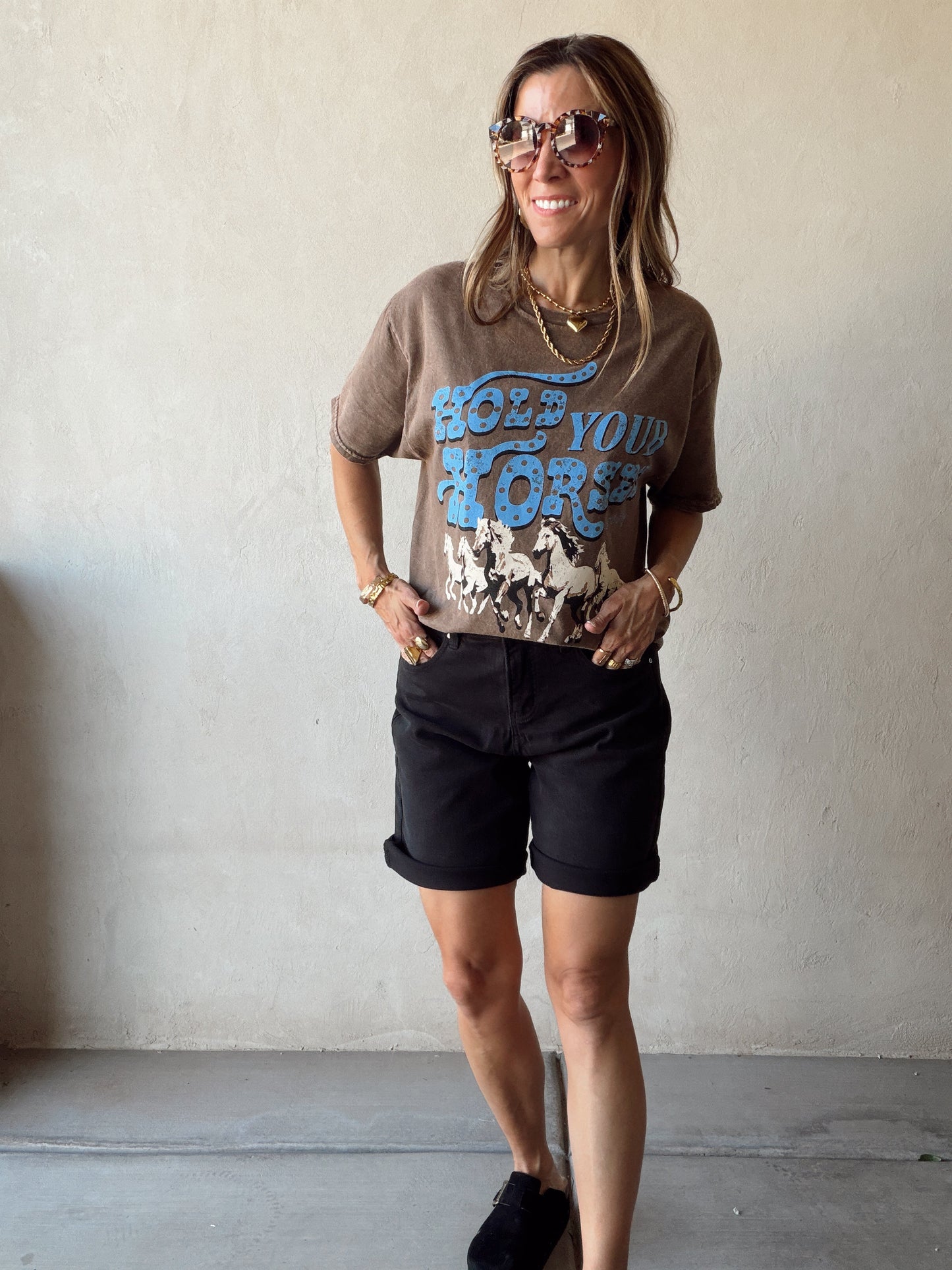 Hold Your Horses Tee in Mineral Wash Brown
