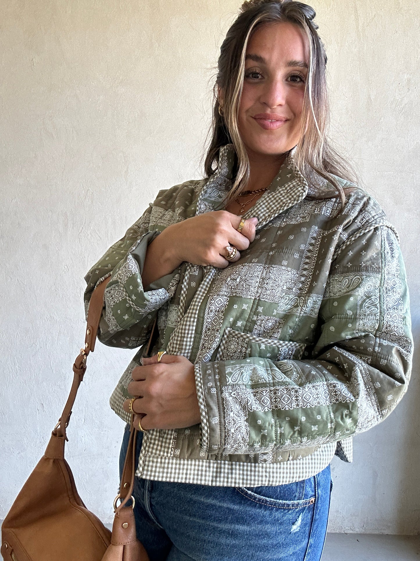 Brylee Quilted Bandana Jacket in Green