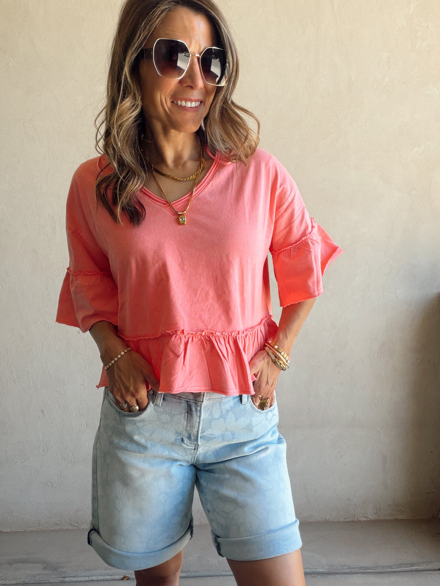 Natalia Flowy Top in Coral