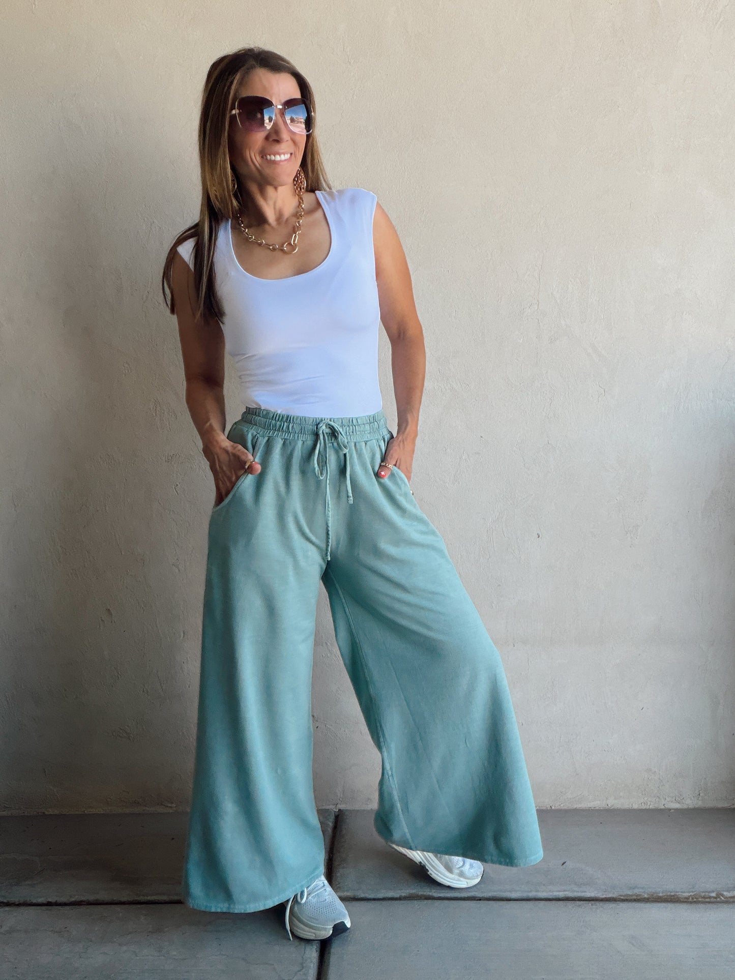 Myra Wide Leg Sweats in Ash Jade