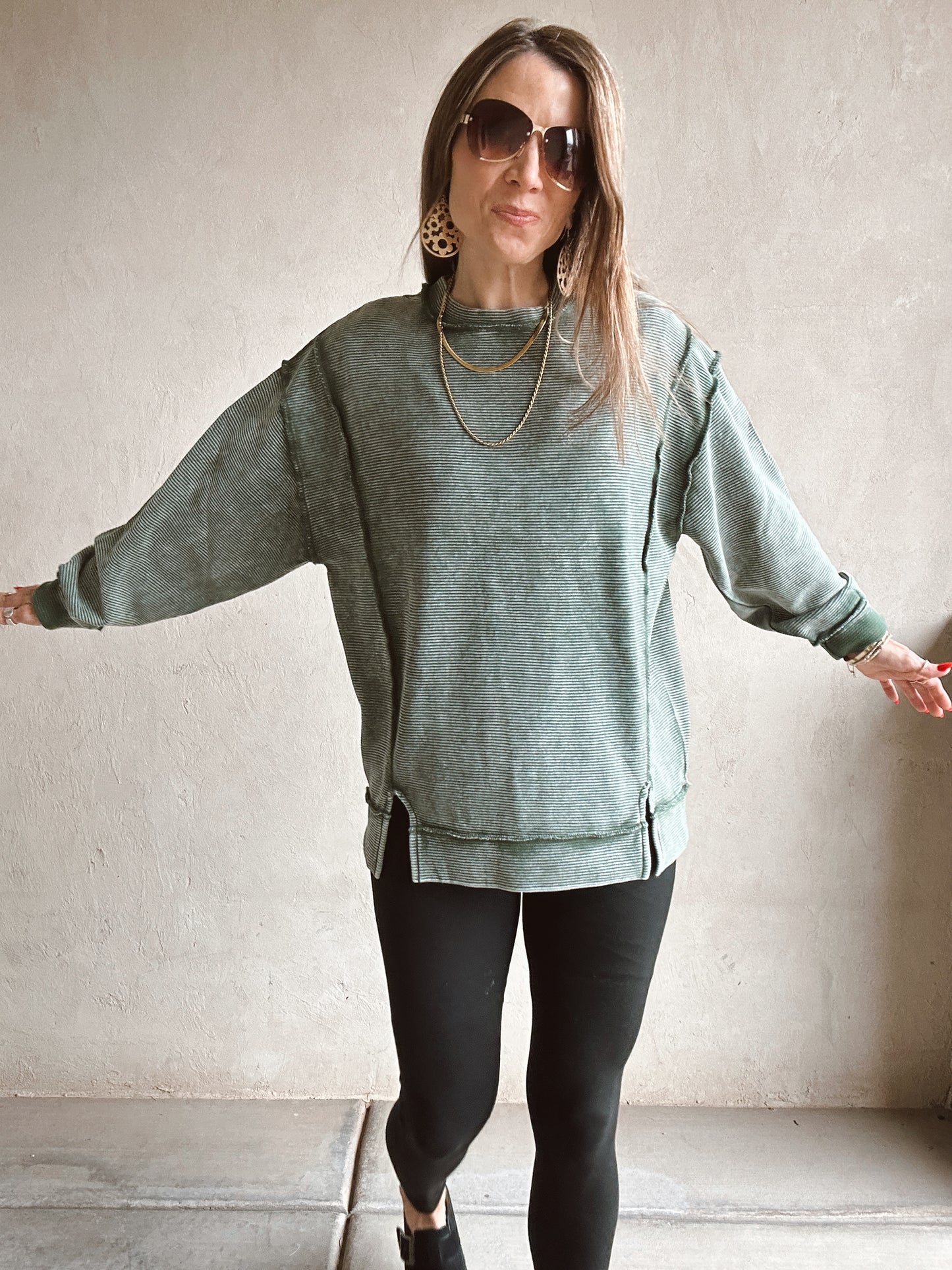 Darla Double Ribbed Pullover in Green