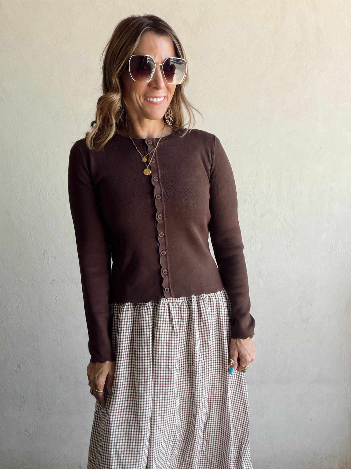 Caroline Scalloped Cardigan in Brown