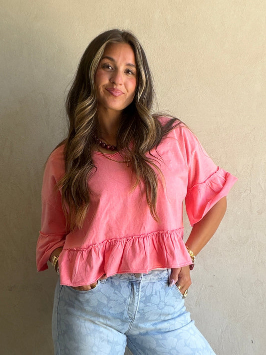 Natalia Flowy Top in Coral