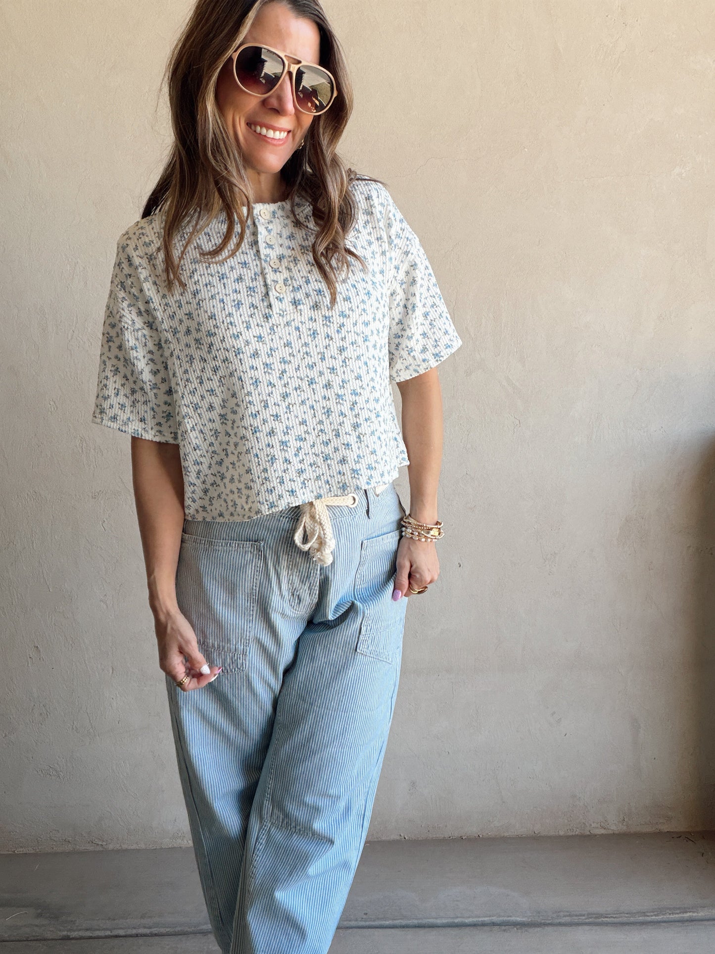 Luca Top in Ivory & Blue Floral