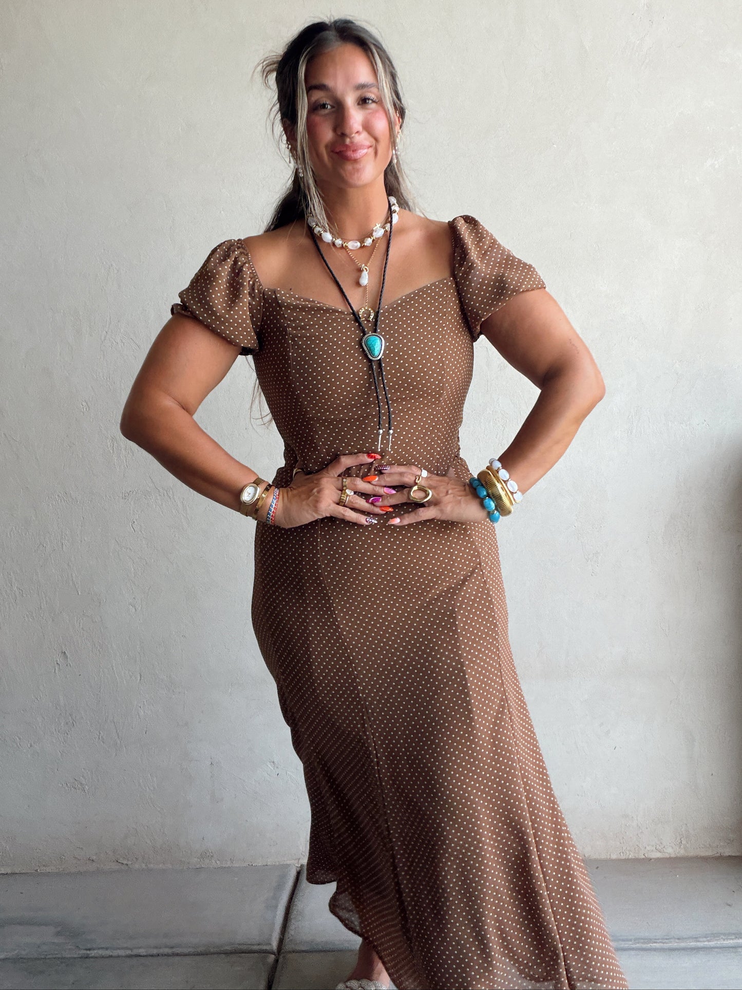 Bridget Dress in Brown Polka Dot