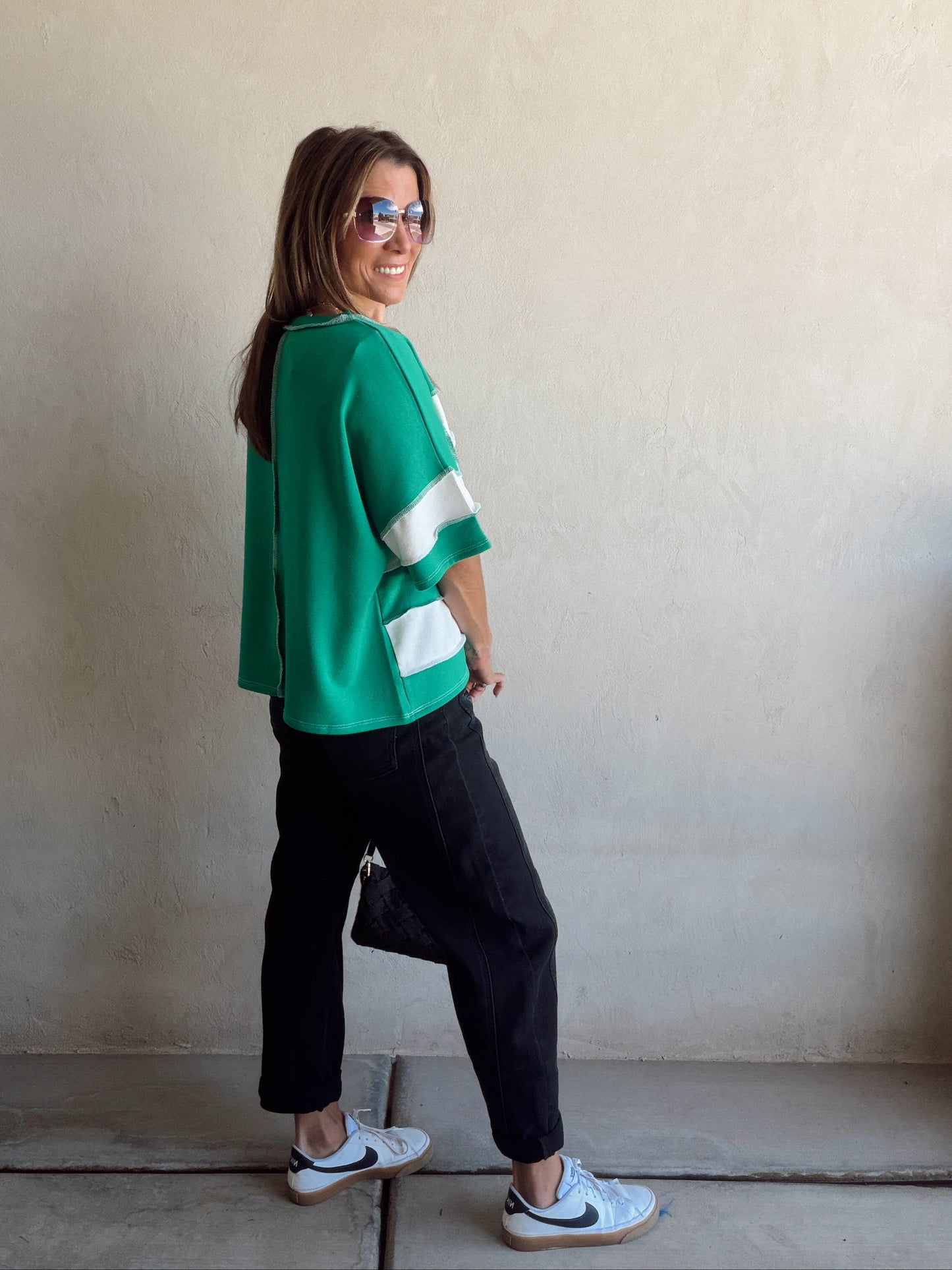 Sienna Striped Tee in Green & White