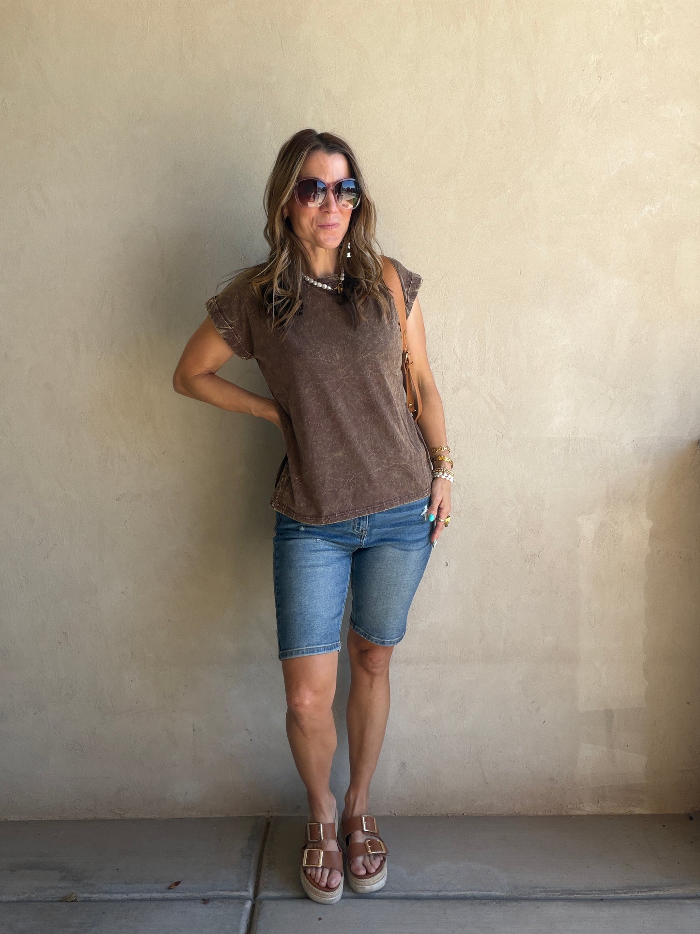 Amber Mineral Washed Top in Mocha