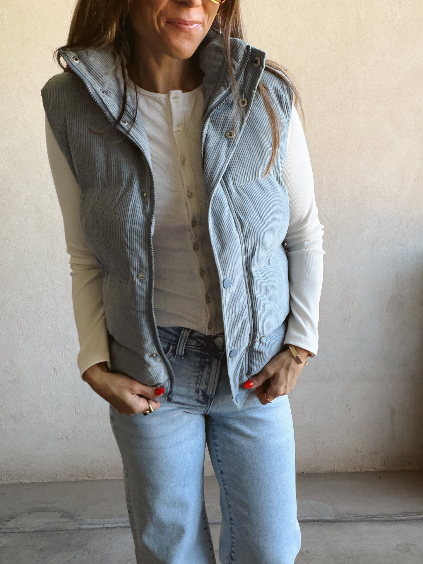 Cass Corduroy Vest in Dusty Blue