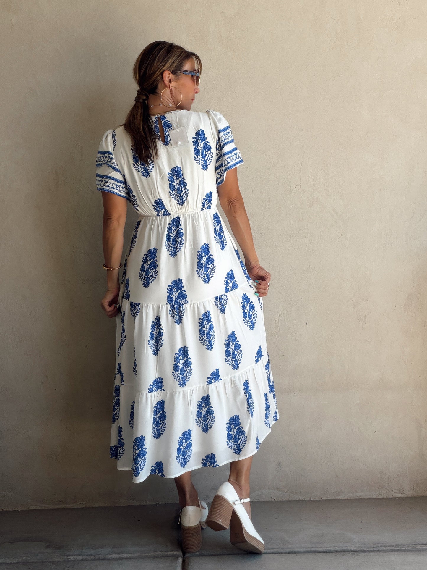Erin Dress in Royal Blue & White