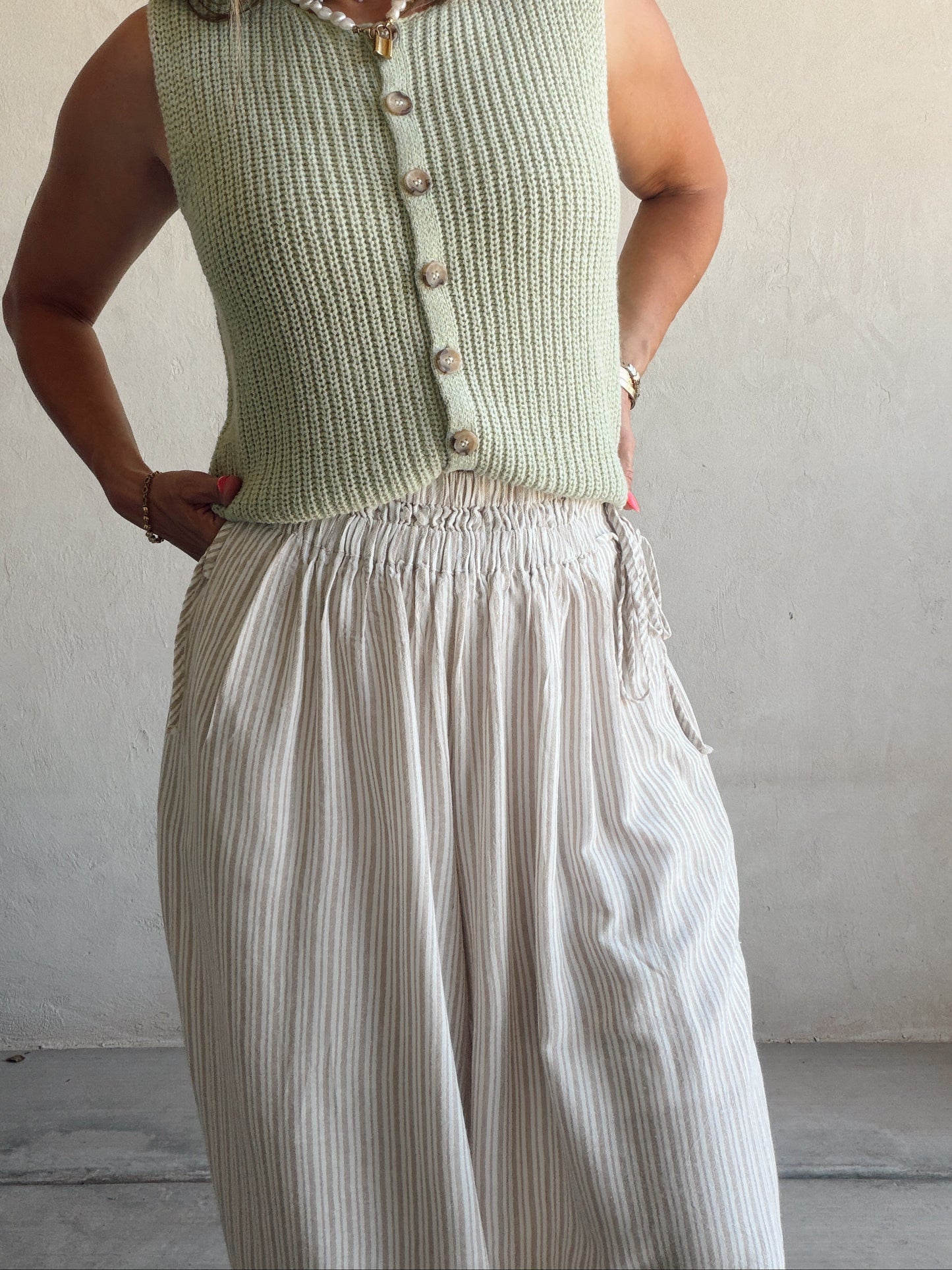 Sherry Striped Parachute Pants in Mocha & Ivory