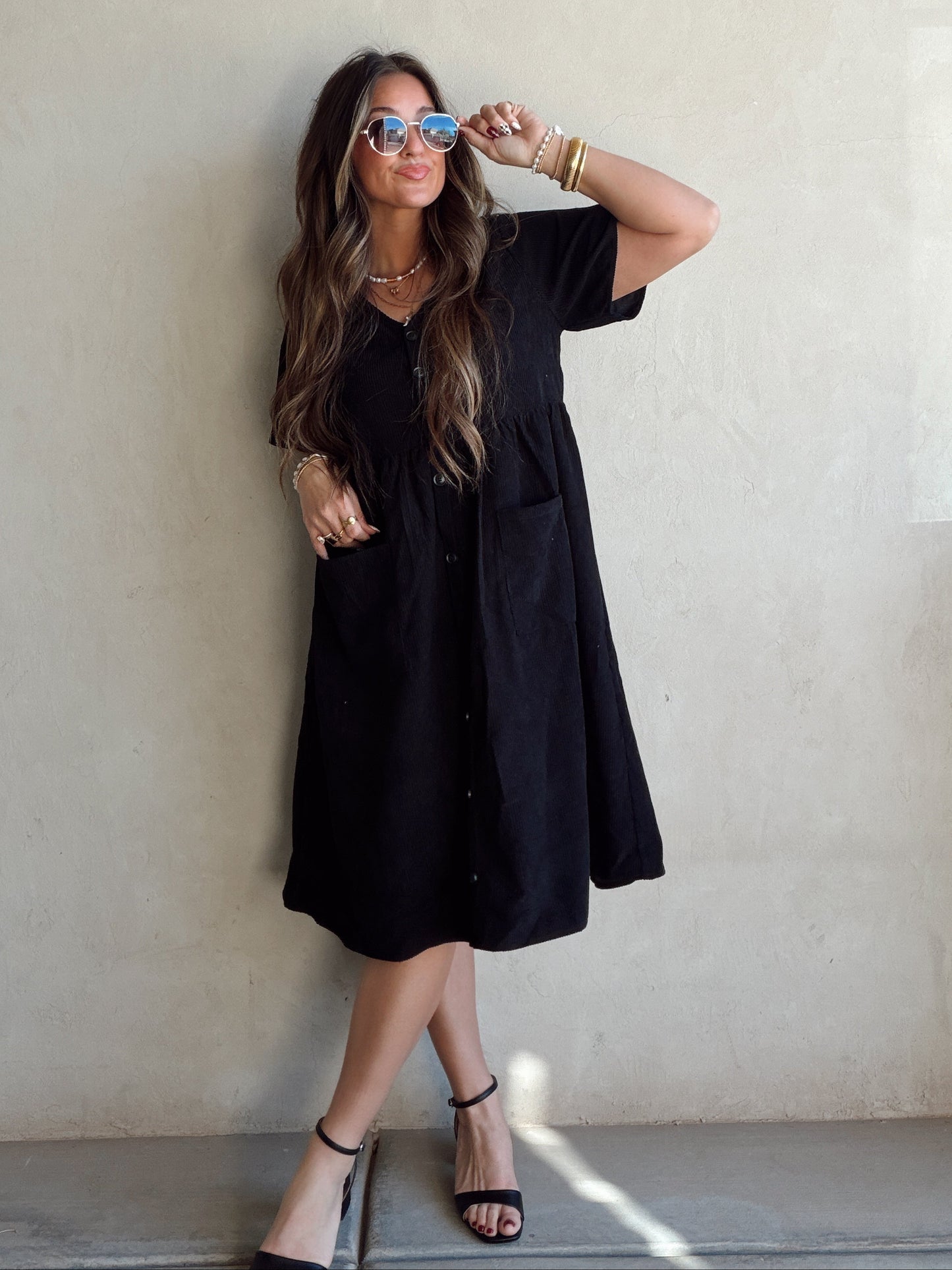 McKayla Corduroy Dress in Black