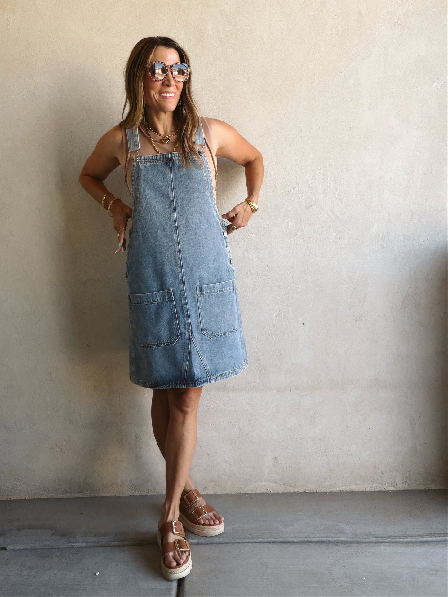 Angie Overall Dress in Medium Wash Denim
