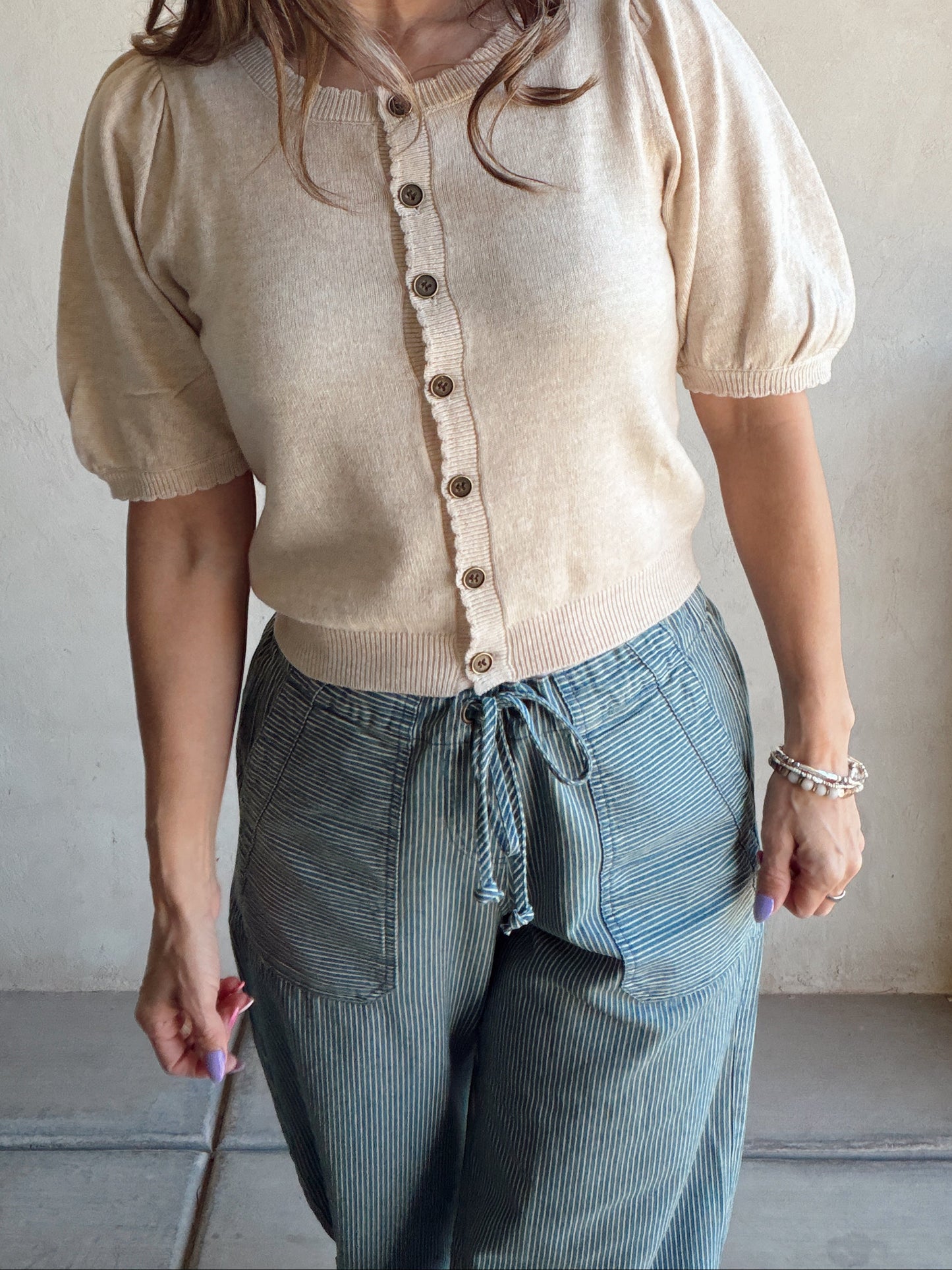 Nellie Drawstring Barrels in Blue Stripe