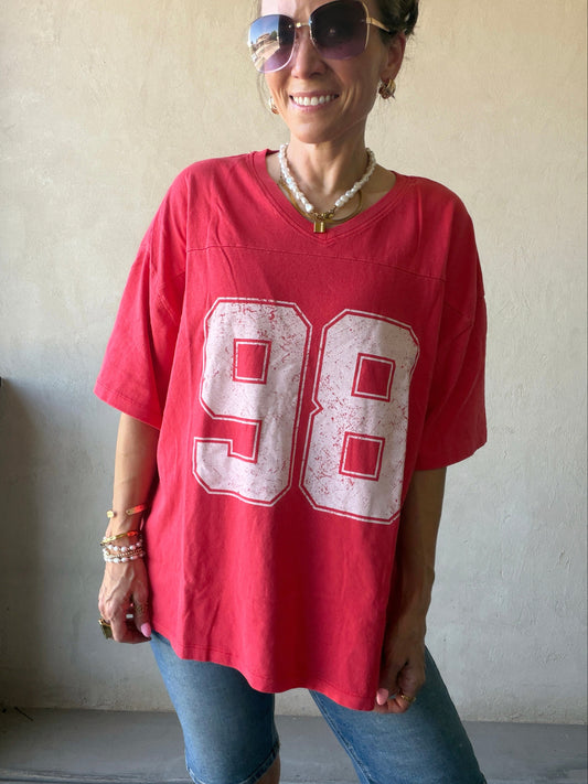 98 Oversized Varsity Tee in Mineral Wash Red
