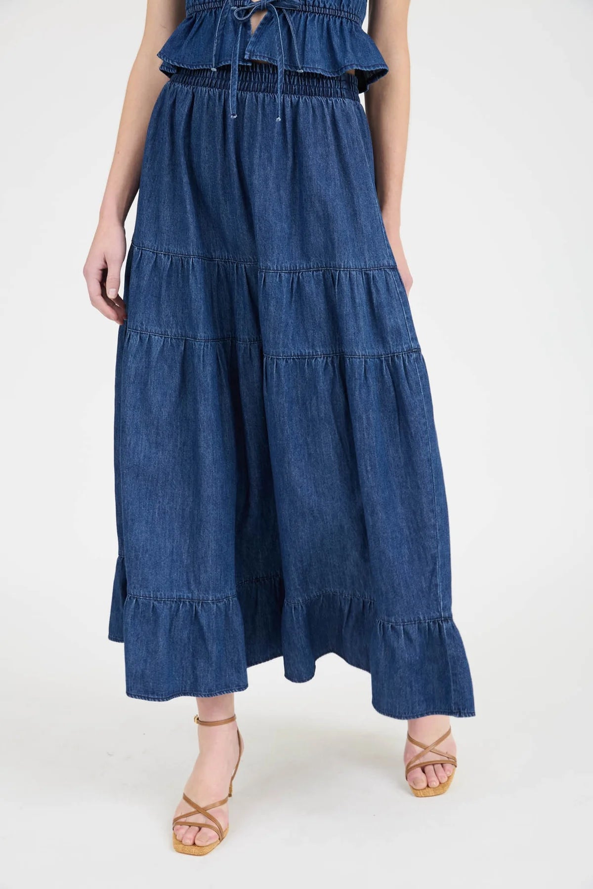 Tess Tiered Skirt in Dark Denim