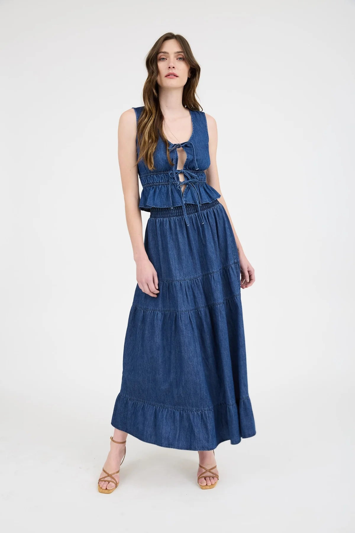 Tess Tiered Skirt in Dark Denim