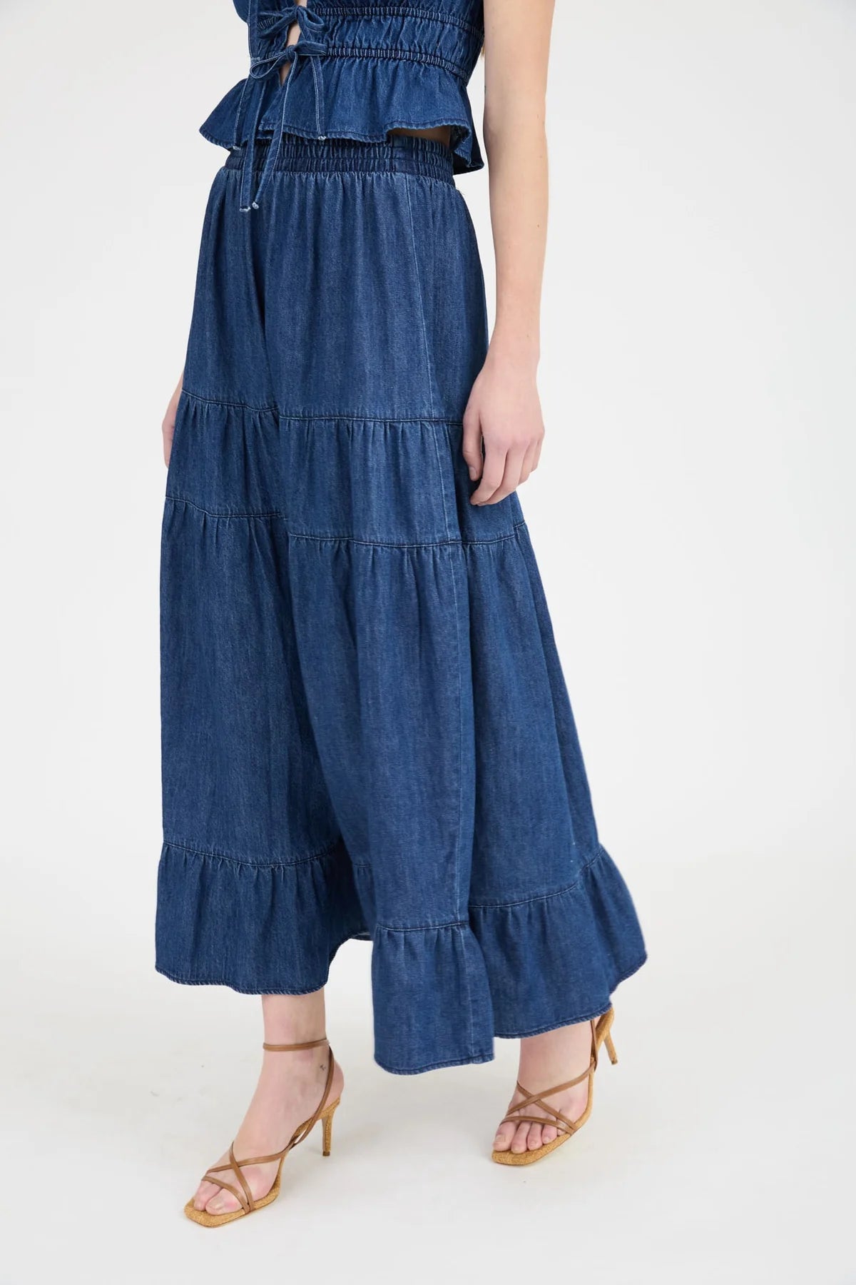 Tess Tiered Skirt in Dark Denim