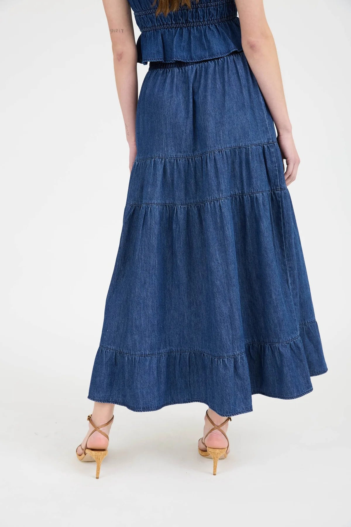 Tess Tiered Skirt in Dark Denim