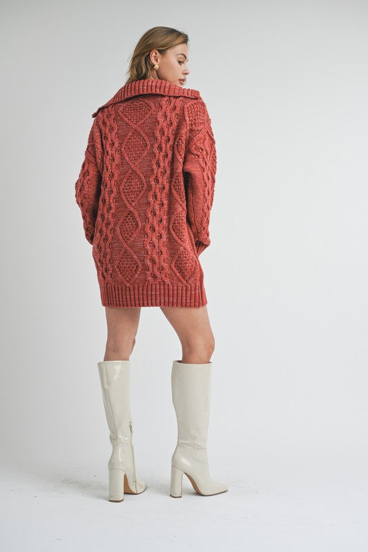 Coco Cable Knit Sweater Dress in Rust