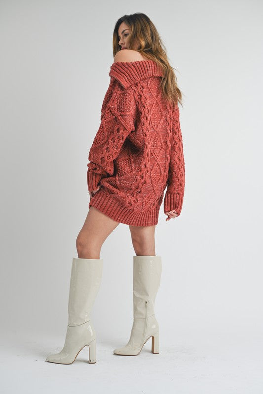 Coco Cable Knit Sweater Dress in Rust