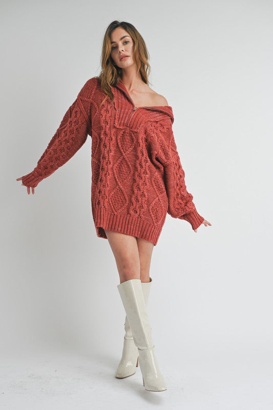 Coco Cable Knit Sweater Dress in Rust