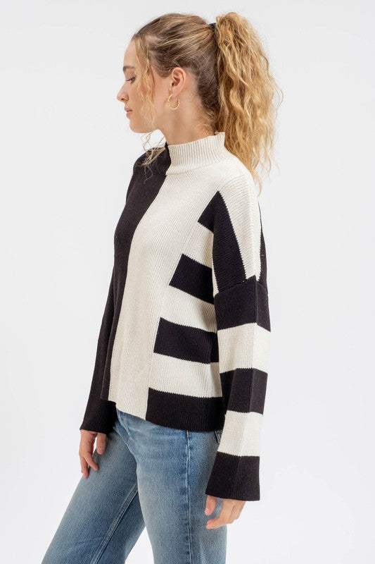 Ribbed Sweater in Black and Cream