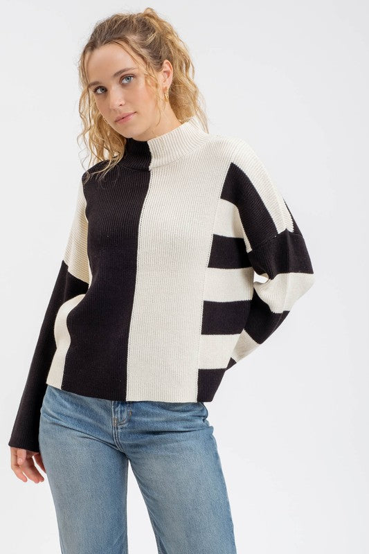 Ribbed Sweater in Black and Cream