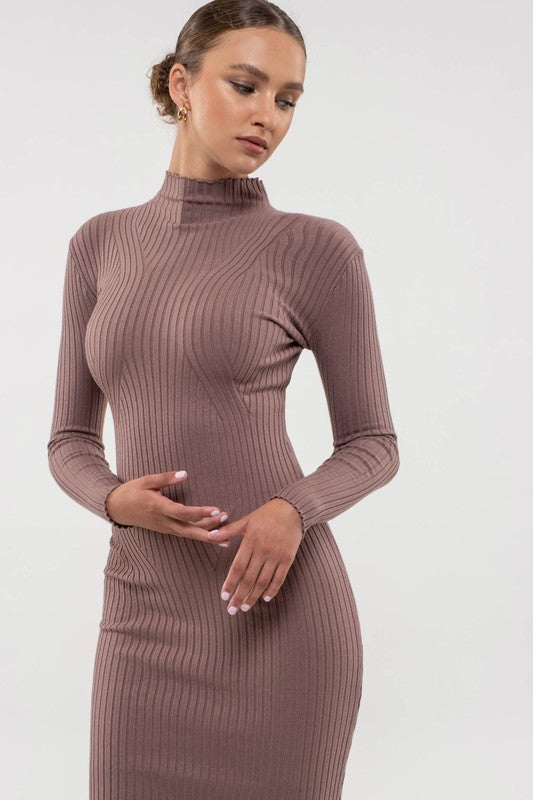 Valerie Ribbed Dress in Mauve Taupe