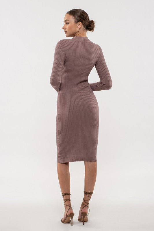 Valerie Ribbed Dress in Mauve Taupe